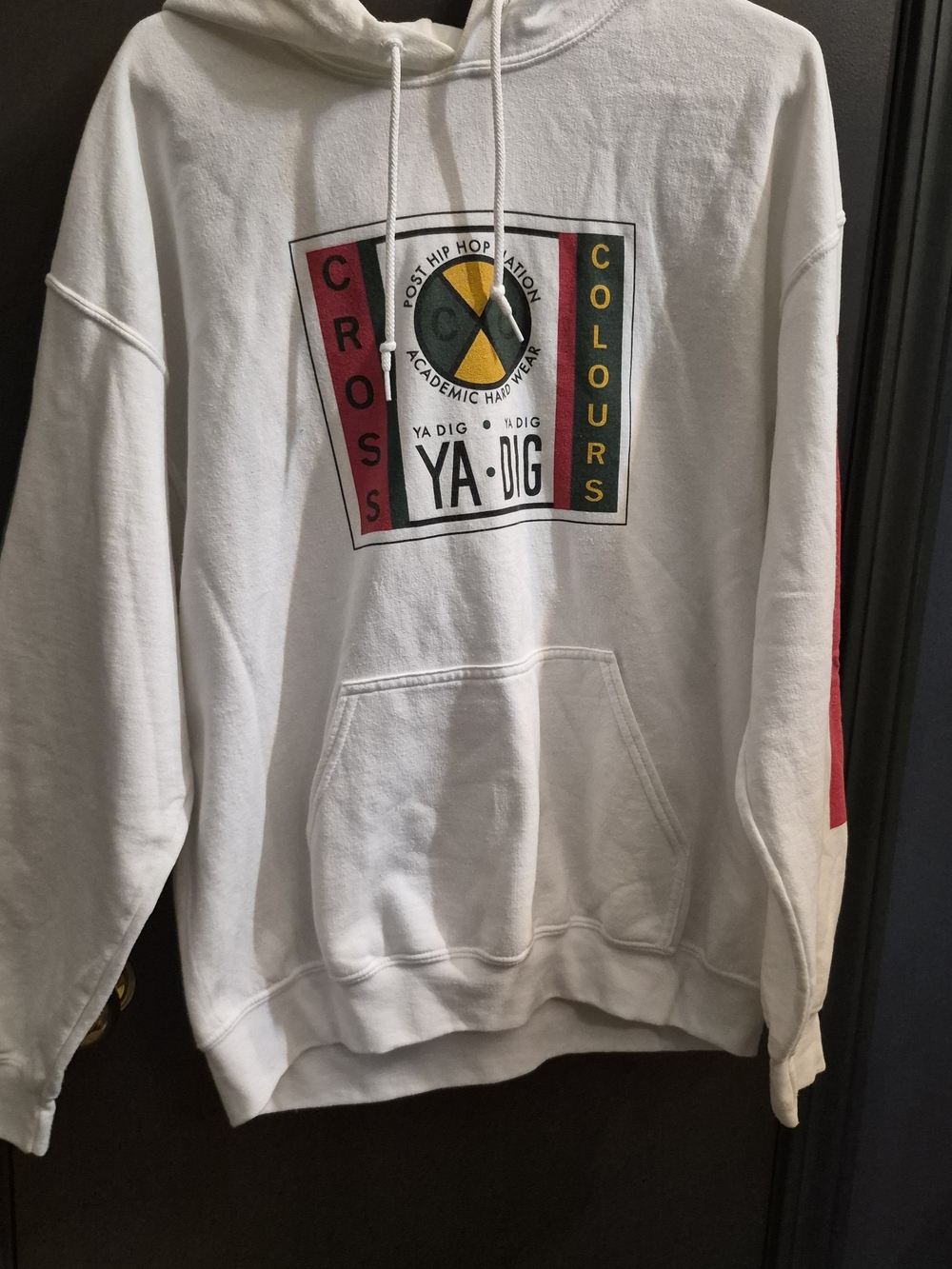 YA DIG Cross Colours Graphic Hoodie - White with Red, Yellow, Green vintage